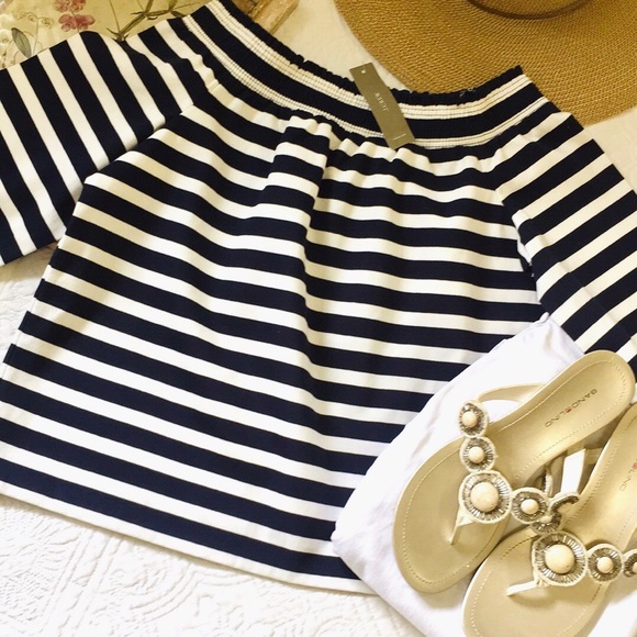 NWT J. Crew Striped Off Shoulder Top - Picture 1 of 13